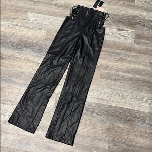 Black Lace-Up Faux Leather Pants
